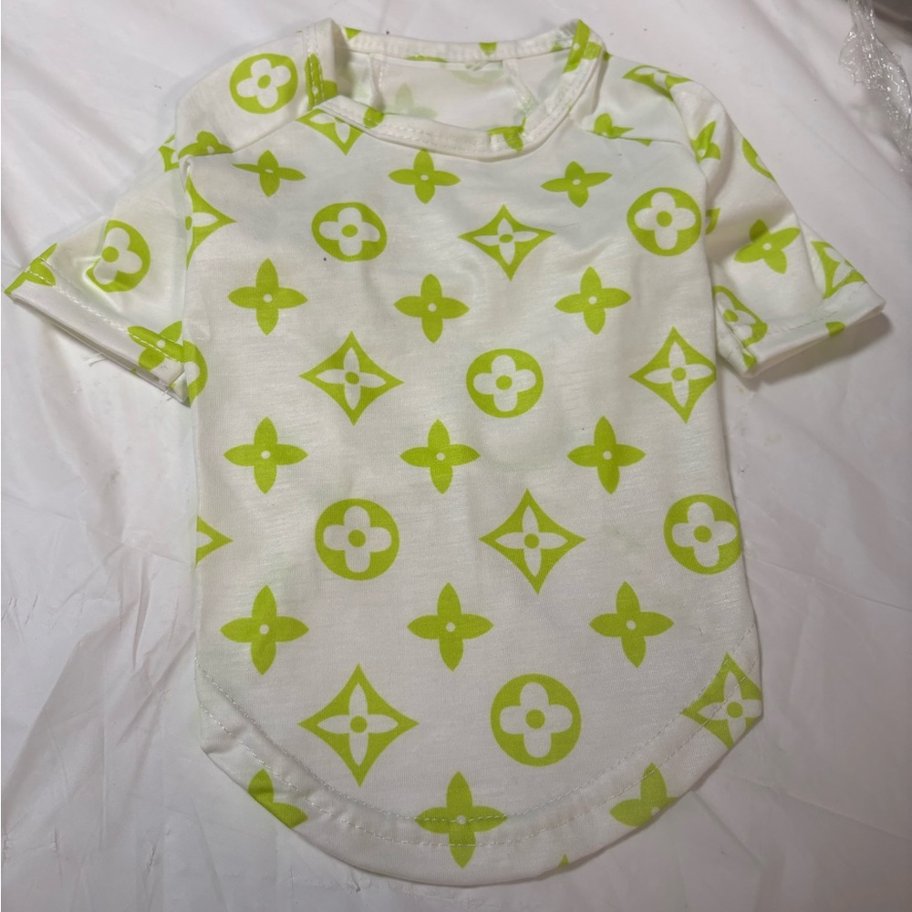 Dog White and Green Patterned Shirt
